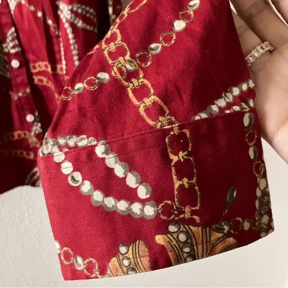 Talbots Haberdashery Red Preppy Medallion Links & Pearls Print Button Up Shirt - Picture 4 of 6